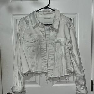 Hollister White Distressed Cropped Denim Jacket